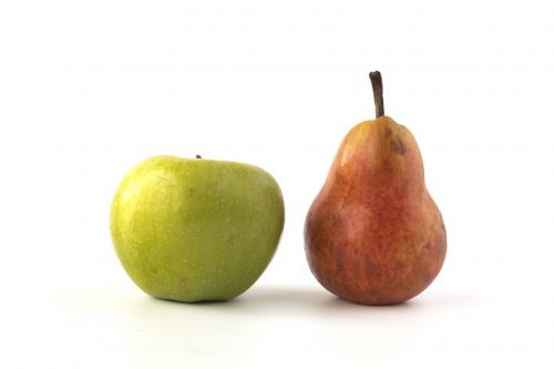 Green apple and red plum