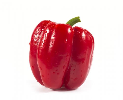 Single red sweet pepper isolated on white